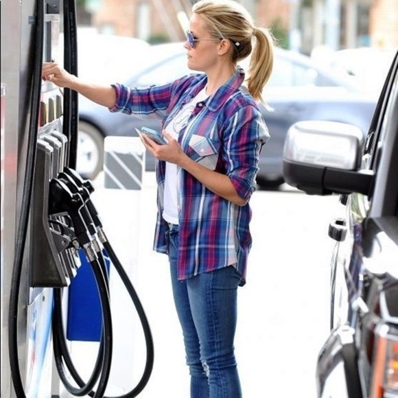 AE💕 Plaid Button Down Flannel Shirt Cowgirl Top - Picture 7 of 9